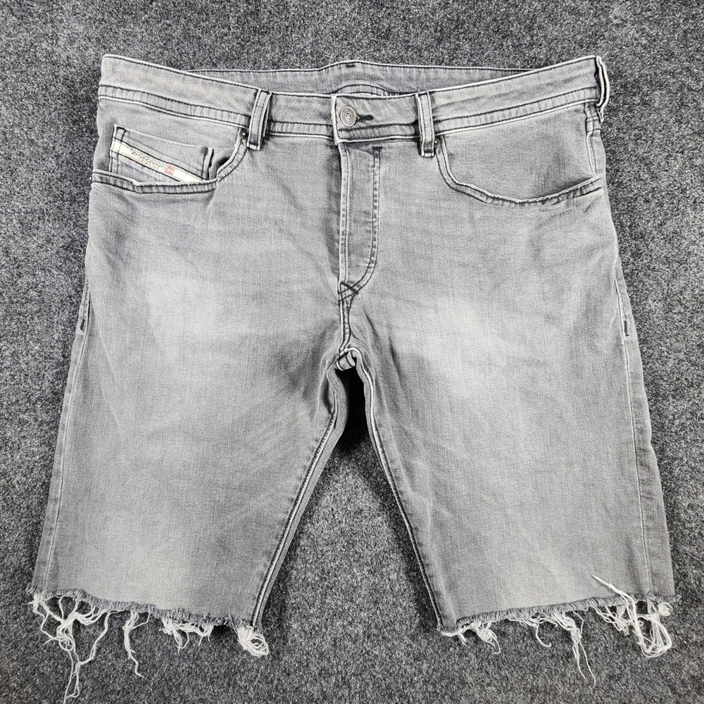 Diesel Buster-X Grey Denim Cutoff Shorts Mens 36 Tapered Stretch Raw Hem RM041